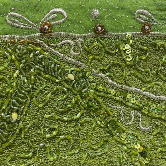 NWT World Finds Green Indian Sari Bowling Handmade Beaded Handbag - Picture 9 of 15